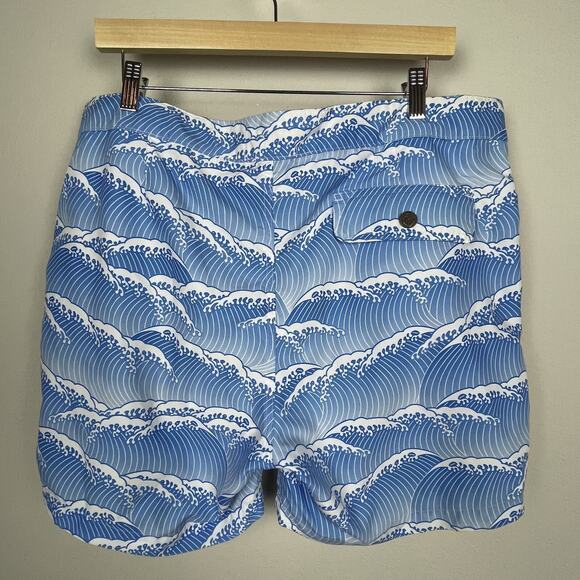 Retromarine New York Men's Board Shorts Size 36 Blue Wave Print, Mesh Lined, Zip - Picture 5 of 9